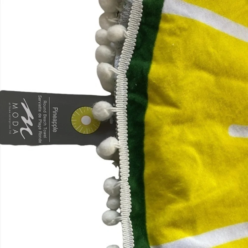 MODA NWT Sliced Pineapple Round‎ Pompom Hem Swim Beach Towel